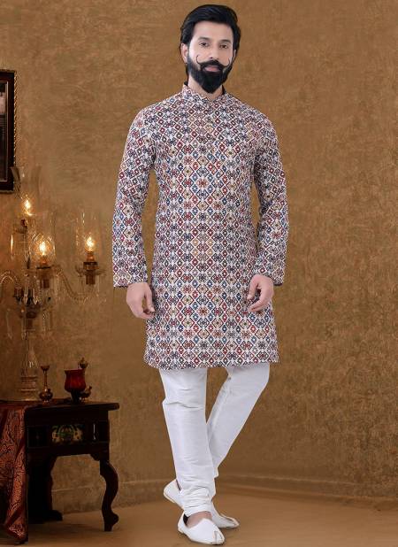 Red Blue And Green Colour New Printed Ethnic Wear Cotton Mens Kurta Pajama Collection KS 1543